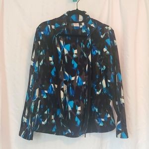 RAFAELLA SPORT Zip-Up Fleece Jacket Blue/Black Geometric Pattern - Size L